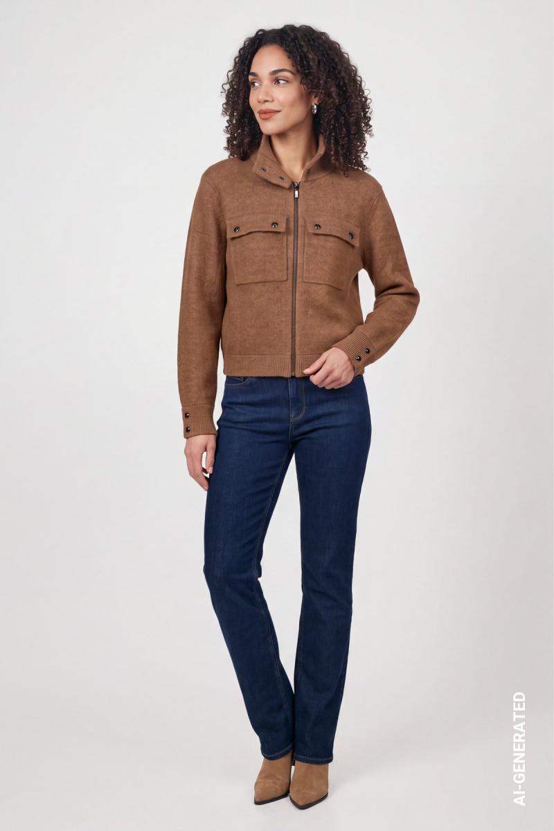 Damen Strickjacke Mit Pattentaschen