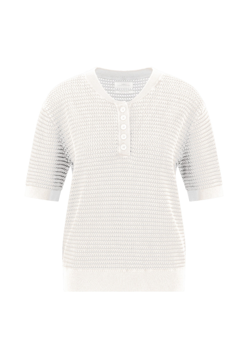 Damen Pullover Shortsleeve Pointelle Buttons