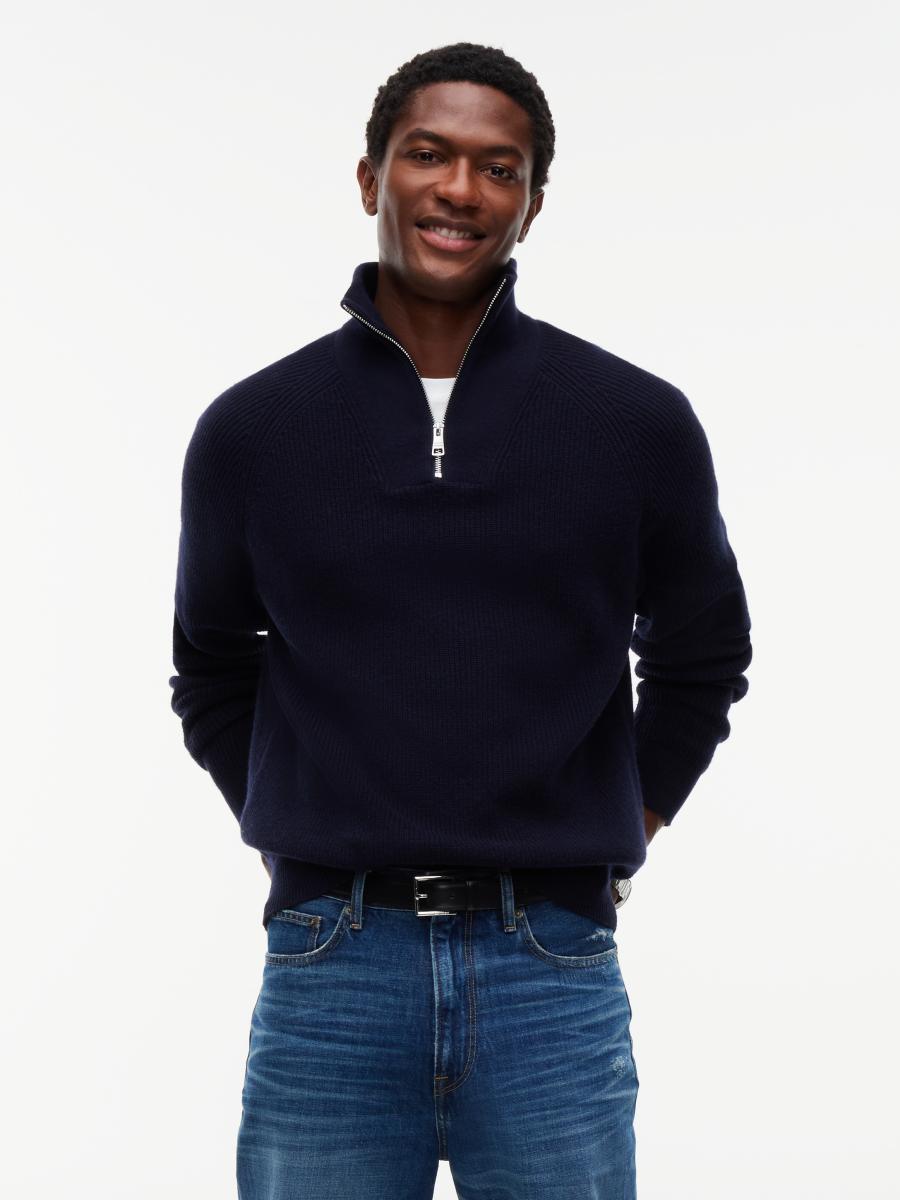 Herren Pullover Fisherman Rib Zip Mock