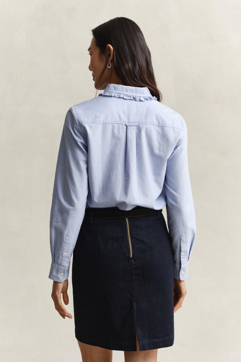Classic Oxford-Bluse mit Rüschen