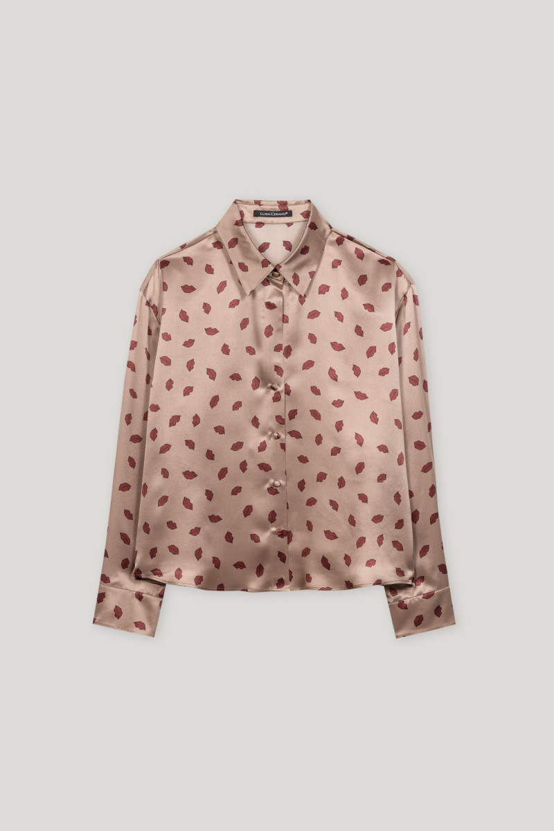 Seidenbluse mit Lips-Print