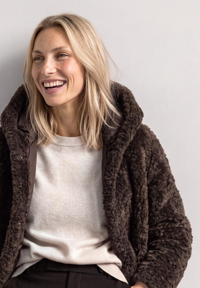Damen Teddymantel