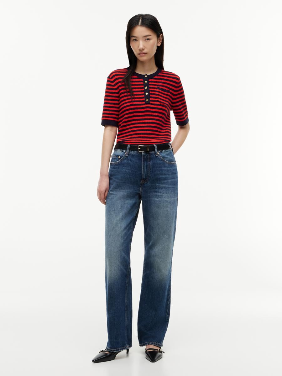 Damen T-Shirt Gold Button Henley