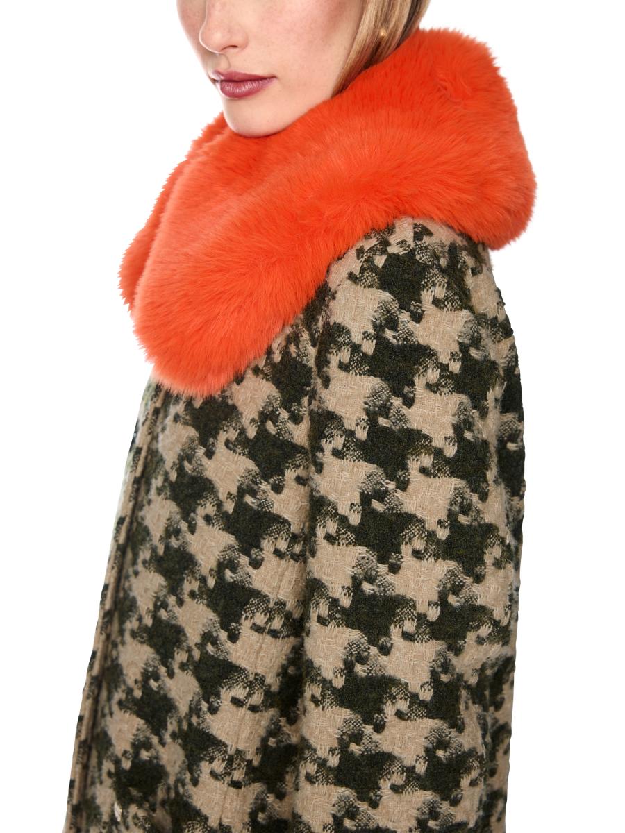 Damen Hahnentritt-Mantel mit Fake-Fur-Kragen