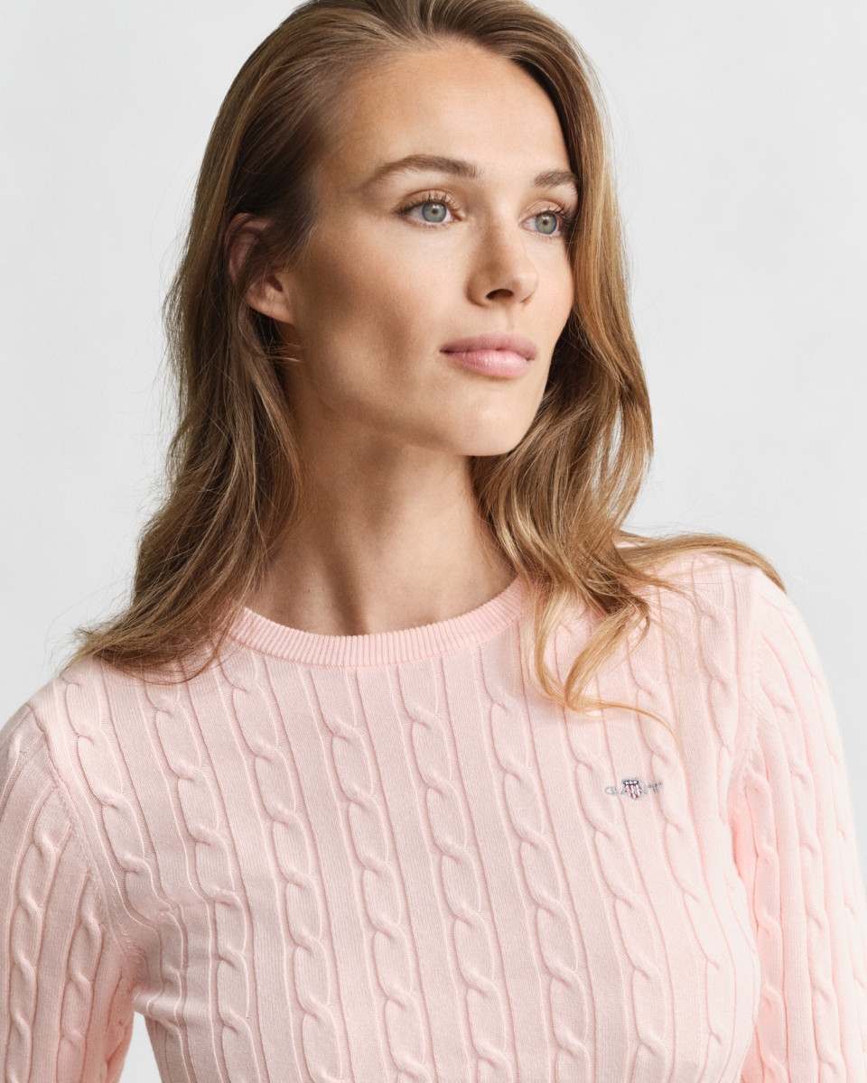 Damen Rundhalspullover Zopfstrick