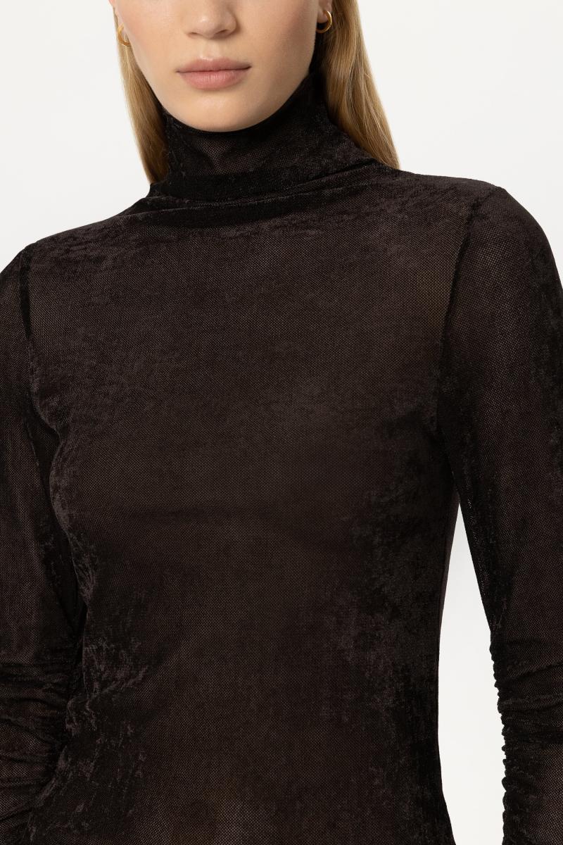 Damen Samt-Turtleneck-Shirt