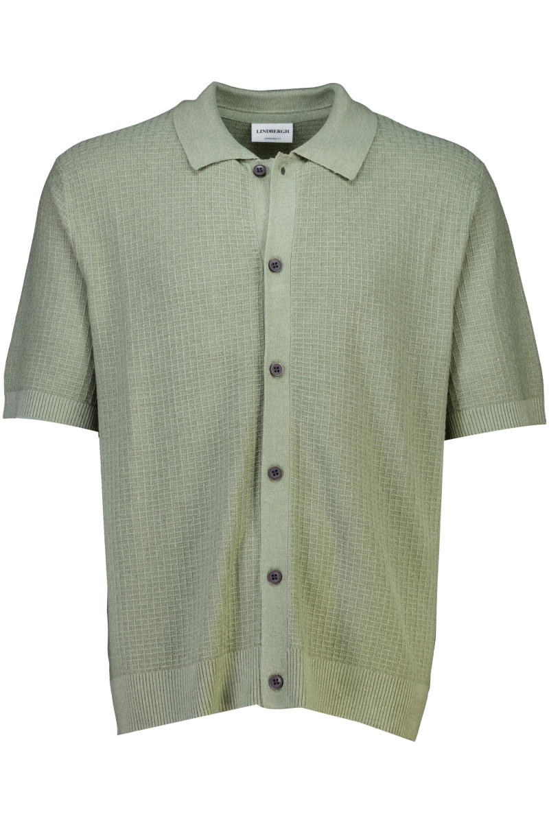 Knitted S/S polo cardigan, SOFT GREEN MEL