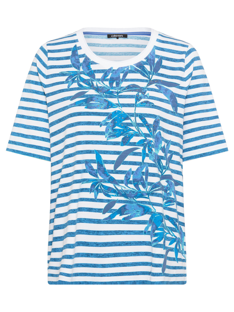 Gestreiftes Damen T-Shirt mit Floralem Placementprint