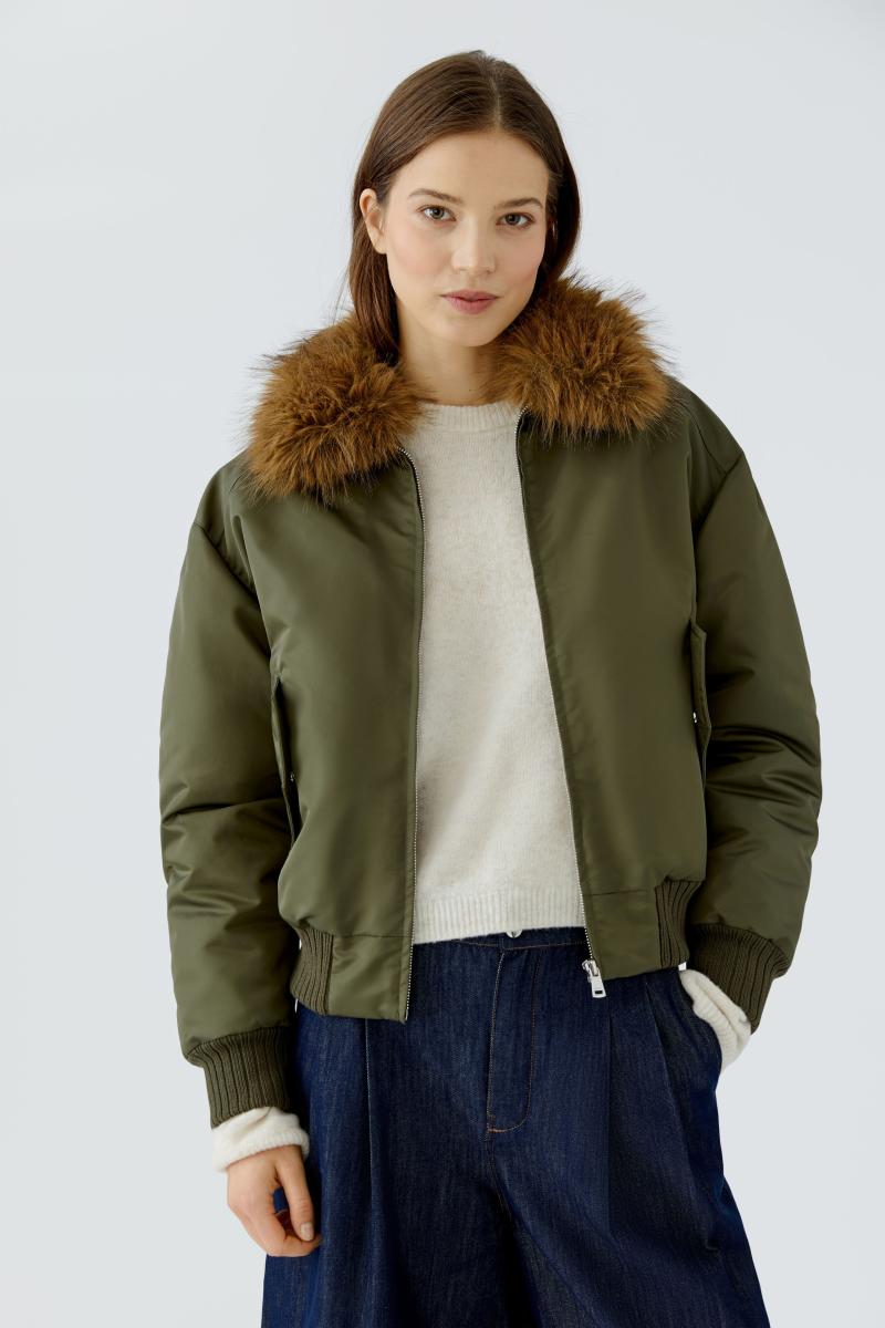 Damen Blouson mit Kunstpelzkragen
