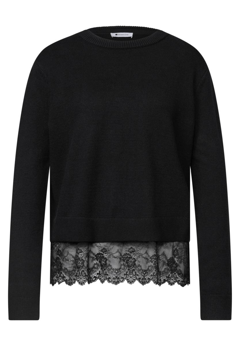 Damen Pullover mit Rundhals und Spitzenkante