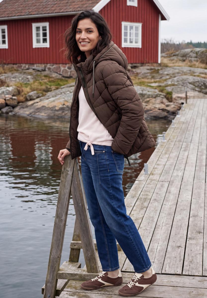 Damen Steppjacke Mit Kapuze Und Zipper