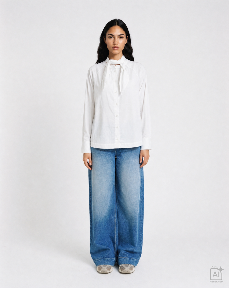 Raglanbluse mit Schalkragen