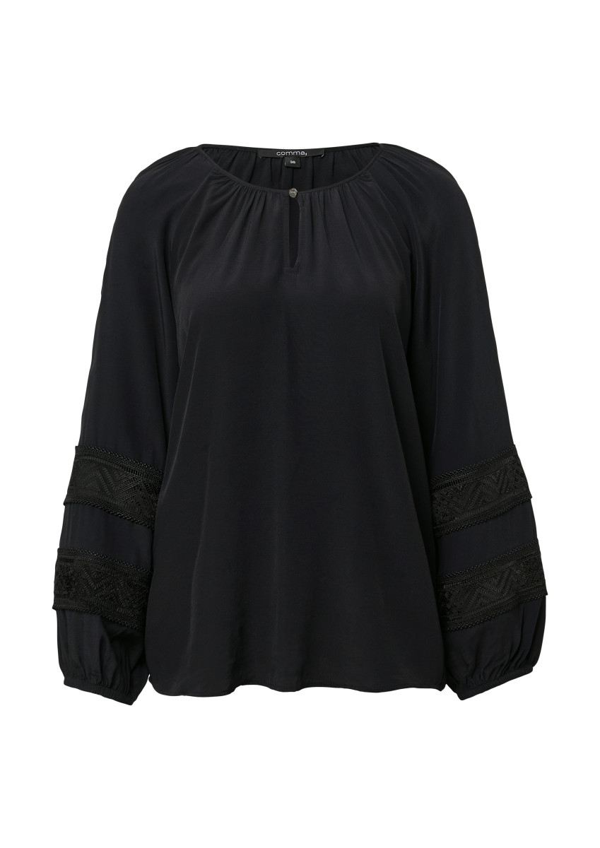 Bluse aus Crêpe-Chiffon mit Spitzendetails