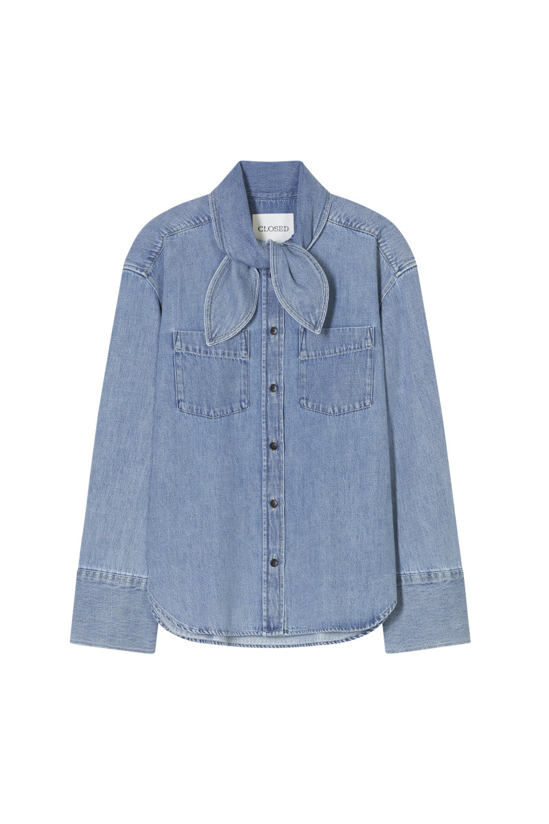 Jeansbluse mit Schalkragen