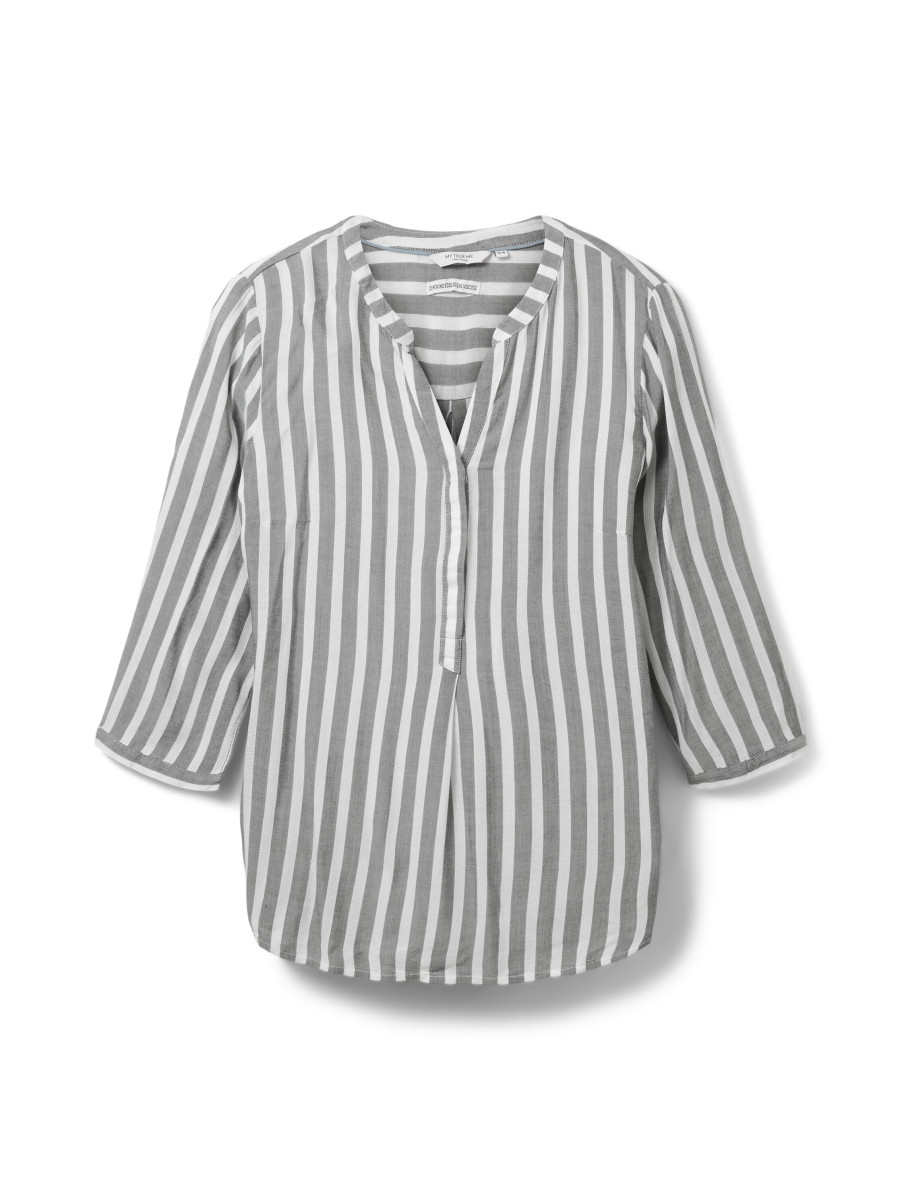 Curvy Henleybluse mit Streifenmuster