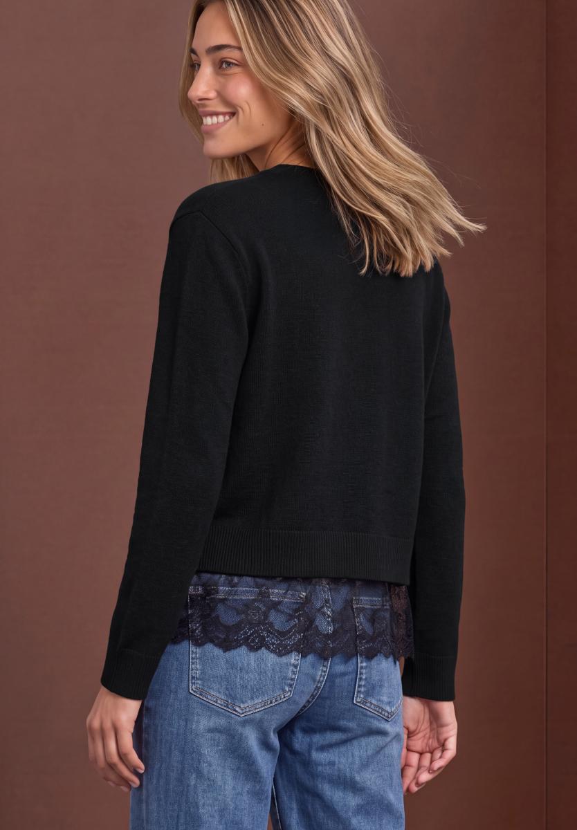 Damen Pullover mit Rundhals und Spitzenkante