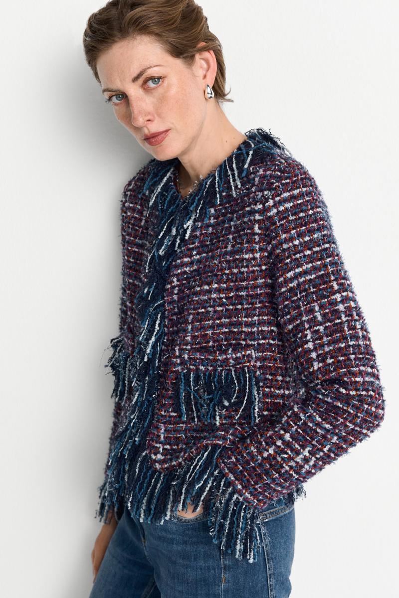 Damen Jacke Fringed Boucle