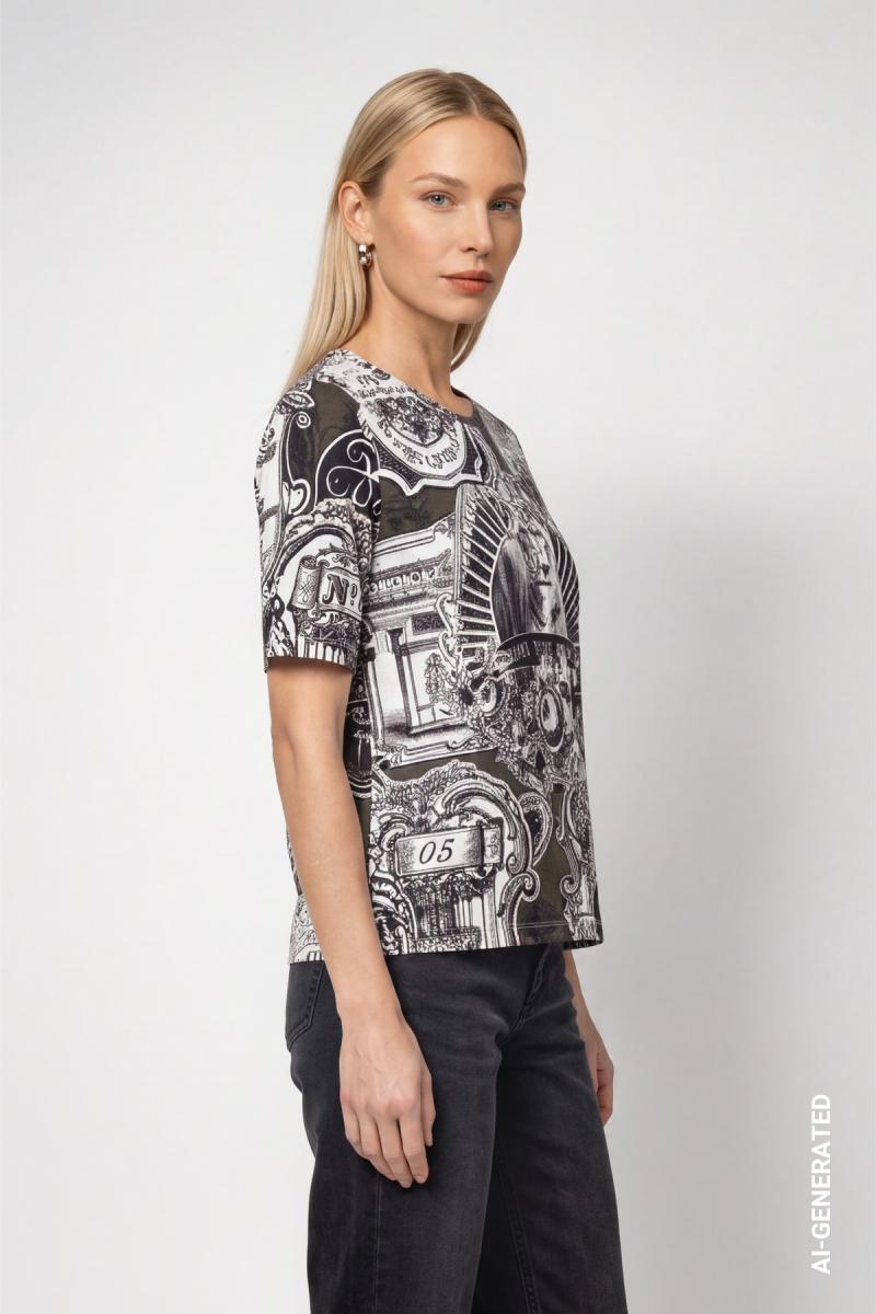 Damen T-Shirt mit Emblem-Muster