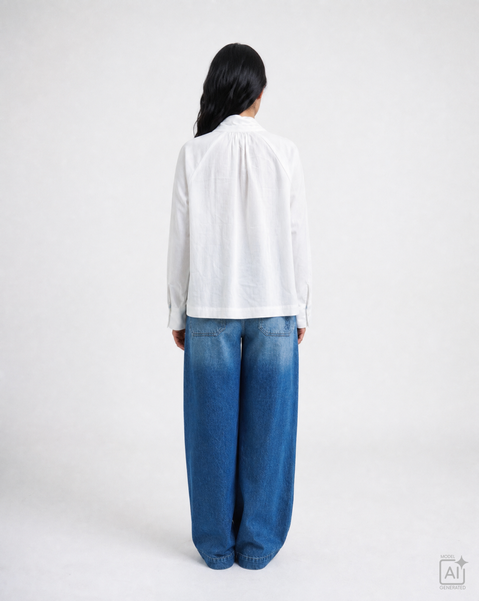 Raglanbluse mit Schalkragen