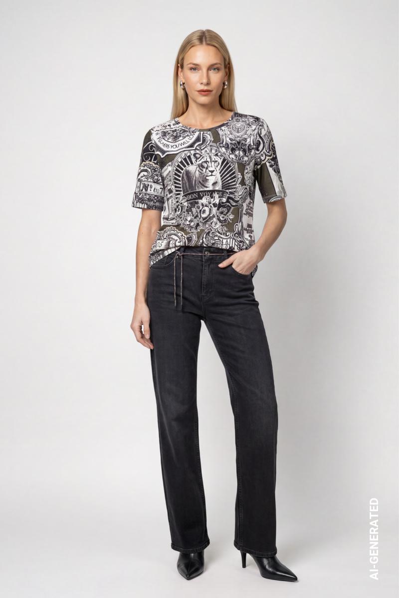 Damen T-Shirt mit Emblem-Muster
