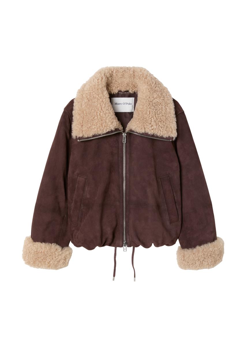 Damen Lederjacke mit Teddykragen
