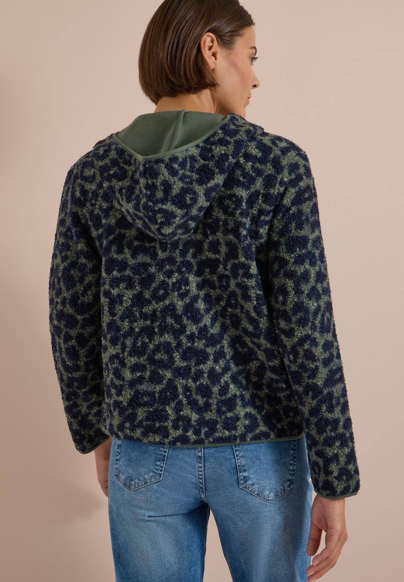 Damen Teddy-Jacke mit Kapuze und Leo-Muster