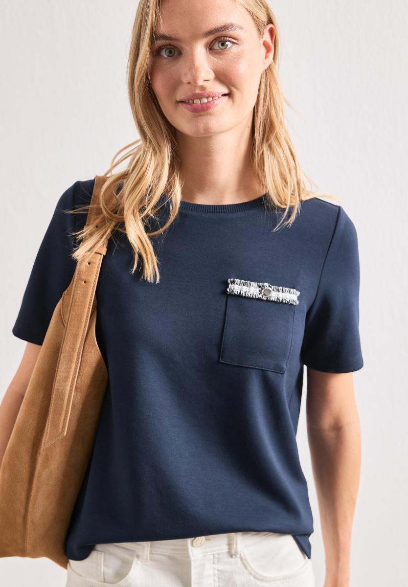 Damen T-Shirt Mit Dekorativer Brusttasche