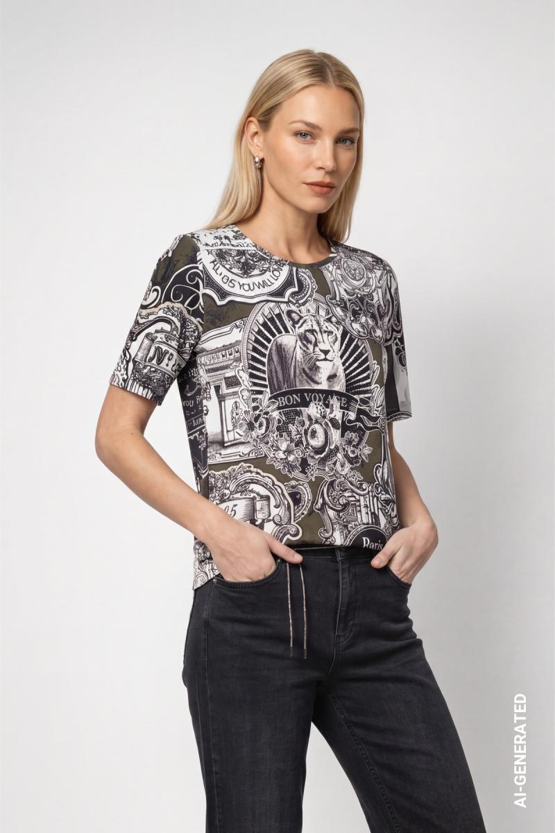 Damen T-Shirt mit Emblem-Muster