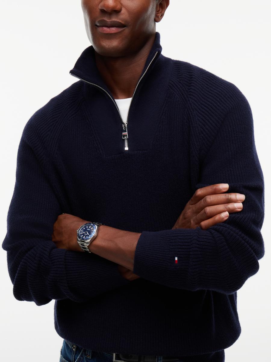Herren Pullover Fisherman Rib Zip Mock