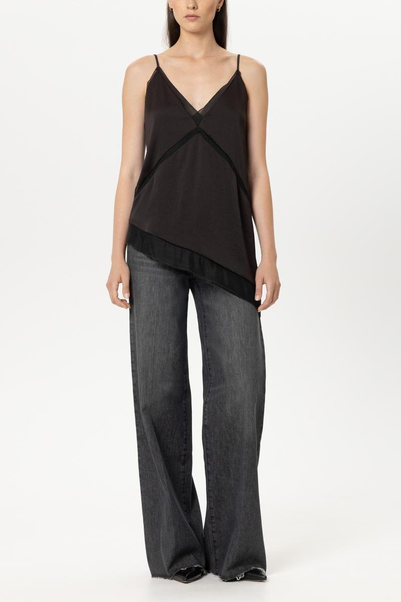 Damen Satin-Organza-Top