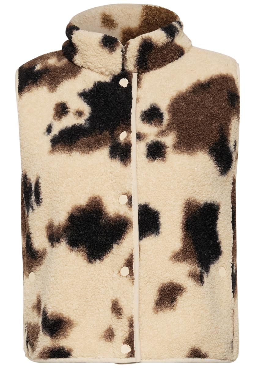 Damen Teddyweste mit Rundhals und Print