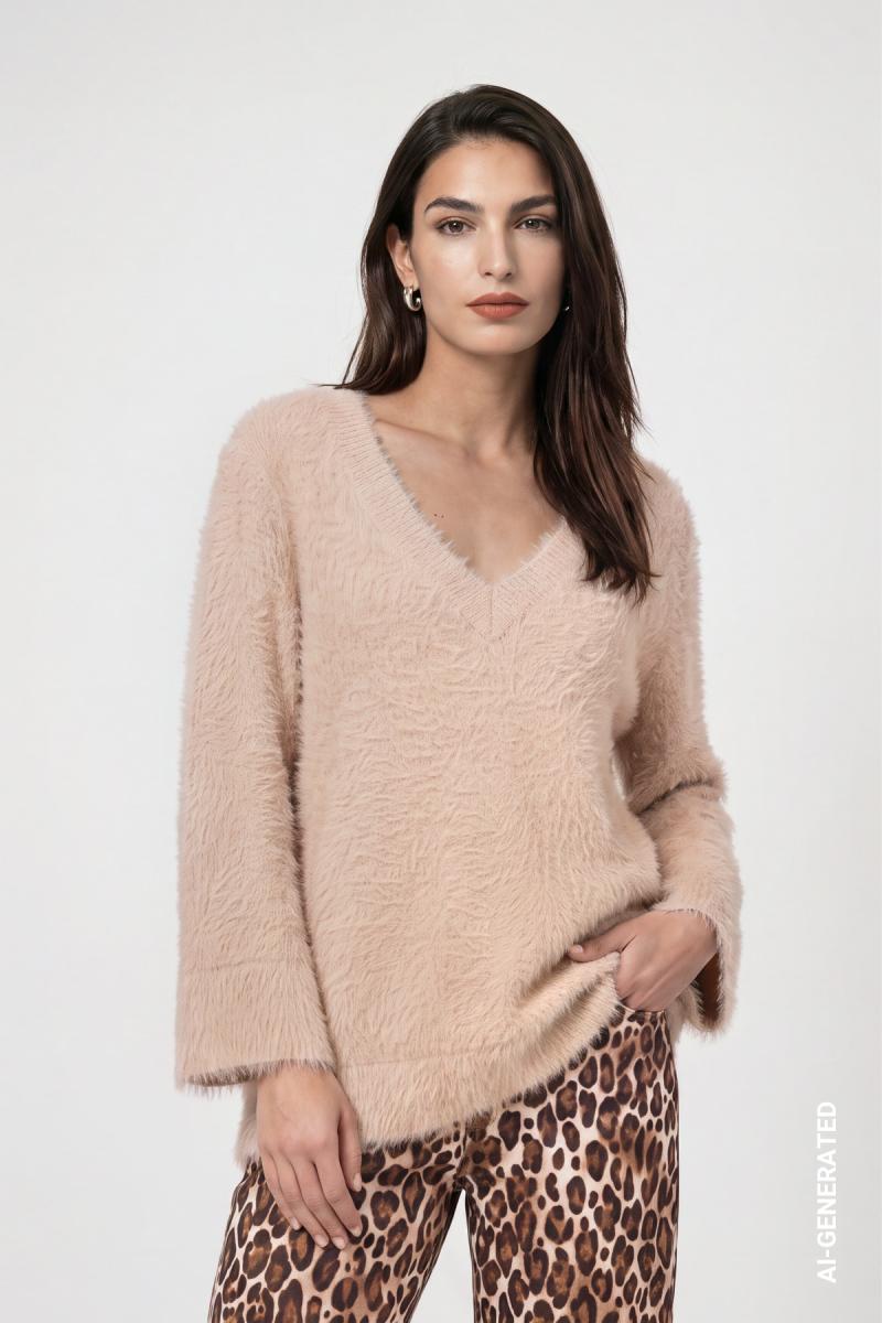 Damen Strickpullover mit V-Ausschnitt