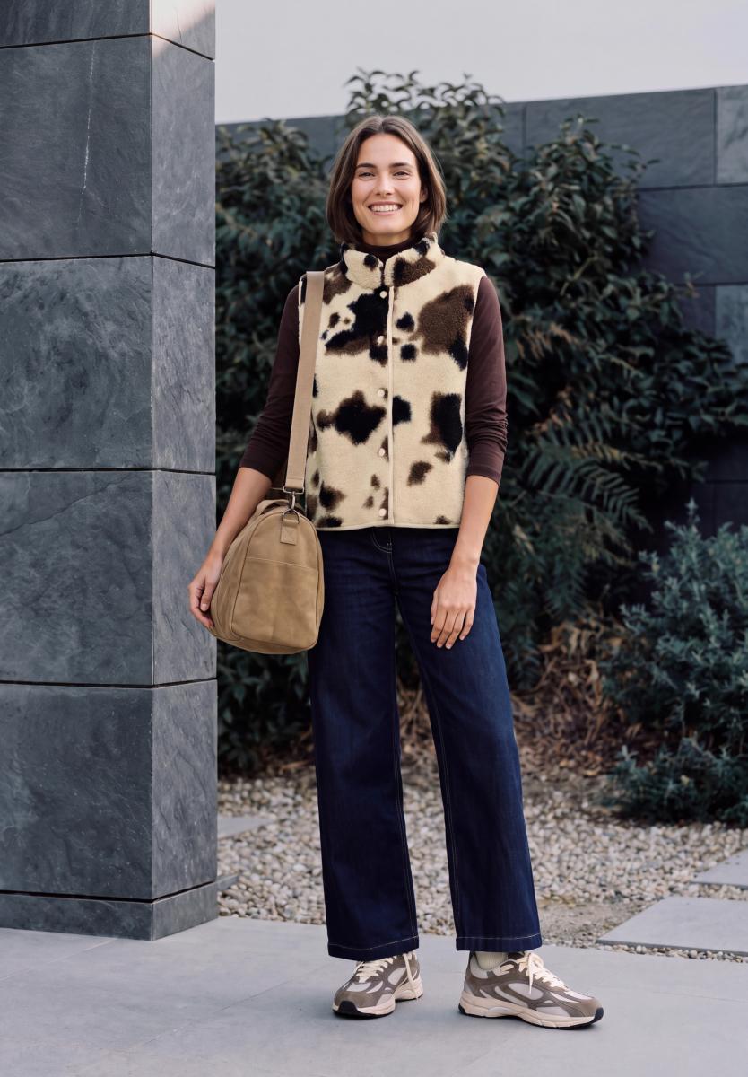 Damen Teddyweste mit Rundhals und Print