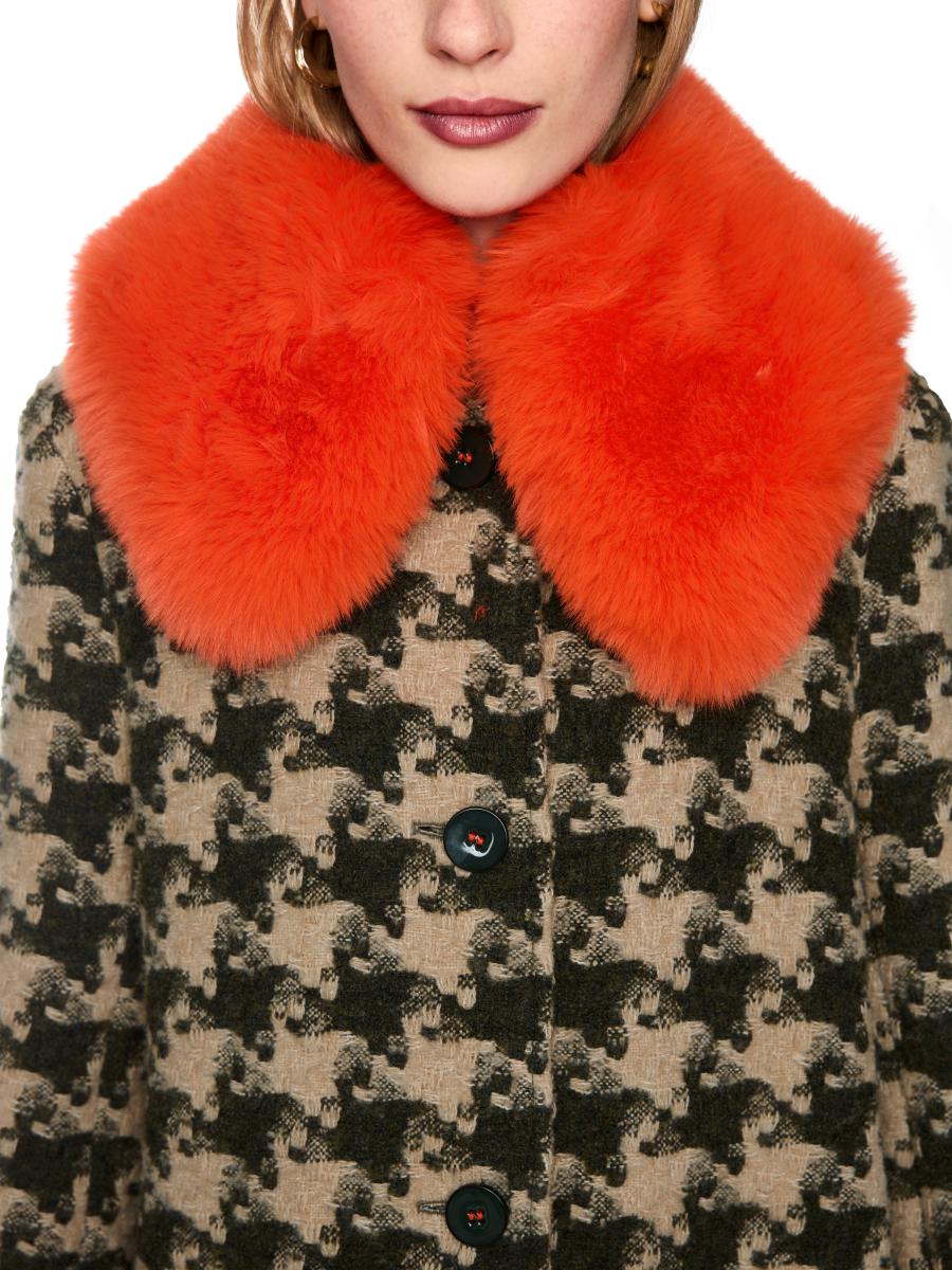 Damen Hahnentritt-Mantel mit Fake-Fur-Kragen