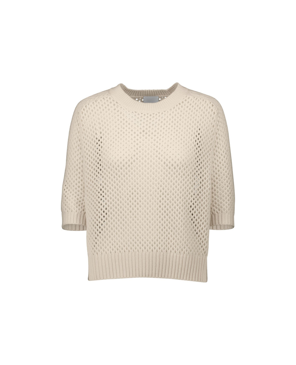 Damen Kurzarm-Pullover Netzmuster