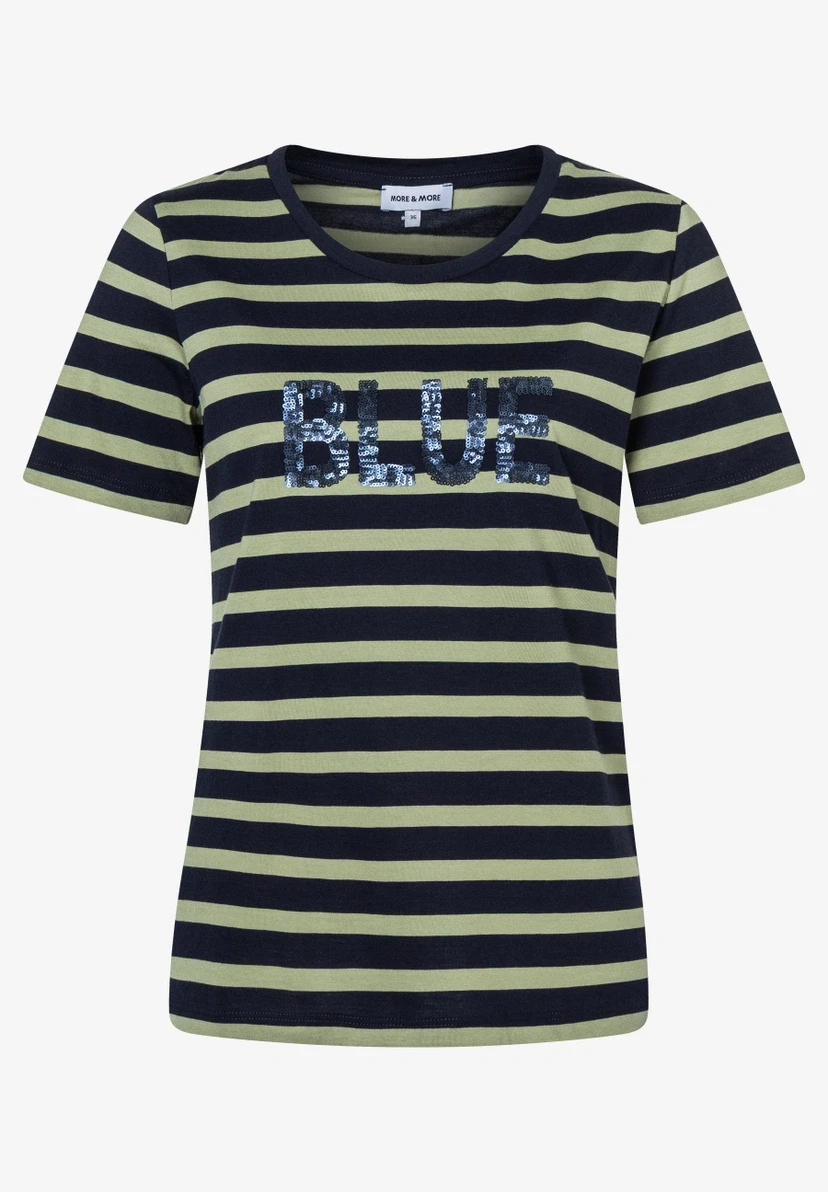 Damen Streifenshirt mit Paillettenschrift