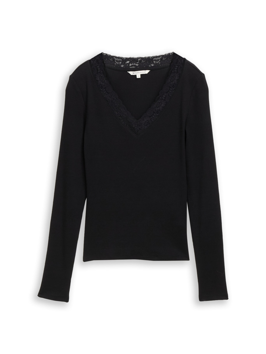 Damen Slim Fit Langarmshirt mit Spitzen-Detail